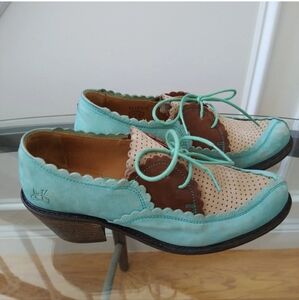 JOHN FLUEVOG Elise Rare Aqua Tan & Brown Shoes Women's Size 10.5